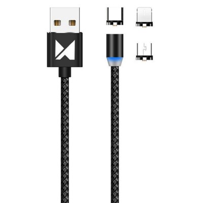 Cablu incarcare magnetic NYTRO USB 3in1 (USB-A la USB-C microUSB Lighting), 2.4A, LED, 1m