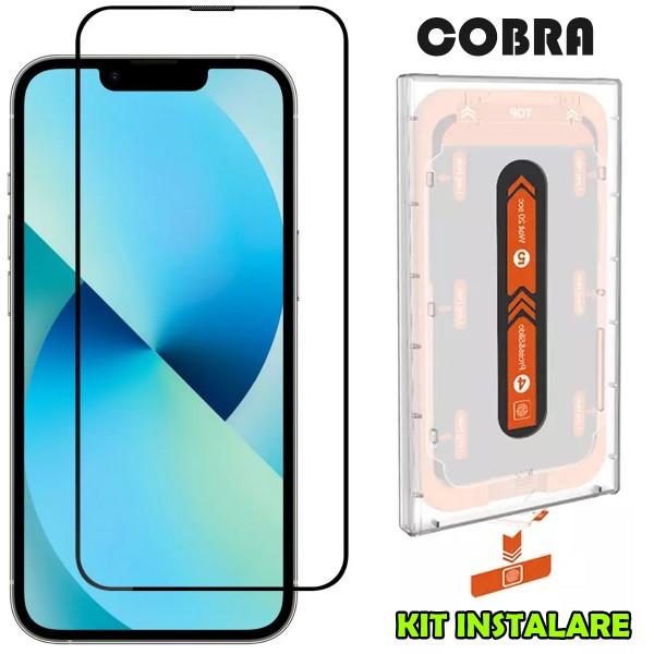 Folie sticla securizata pentru iPhone 13 / 13 Pro, Nytrogel Cobra, Kit instalare, Black