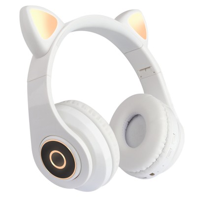 Casti over-ear B39 wireless, Bluetooth, Microfon, Aux IN si microSD, Urechi Pisica cu Lumini, White
