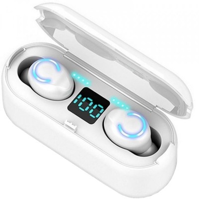 Casti wireless F9 TWS White, Bluetooth 5.0, Touch Control, Powerbank cu Afisaj, Bass