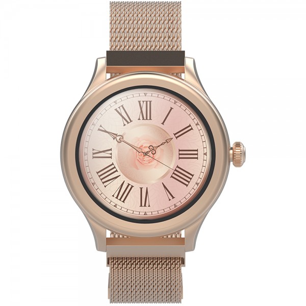 Ceas smartwatch ICON AW-100, Bluetooth 5.0, Full Touchscreen, IP68, Rose Gold + Curea silicon