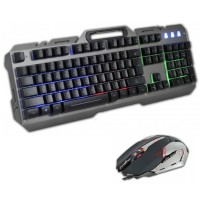 Kit Gaming Interceptor, Tastatura si Mouse cu fir, Constructie Metalica, USB, Iluminare RGB