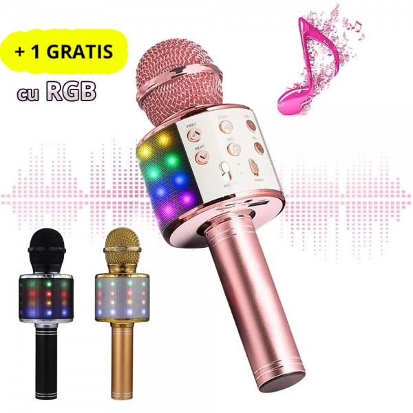 Microfon Karaoke NYTRO Kids Pro 8, Radio FM, Bluetooth, Lumini RGB, Functie Ecou, Boxa + 1 GRATIS