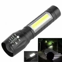 Lanterna puternica de buzunar T6 Pro, 2IN1, COB Led, Zoom Telescopic, Metalica, Acumulator inclus