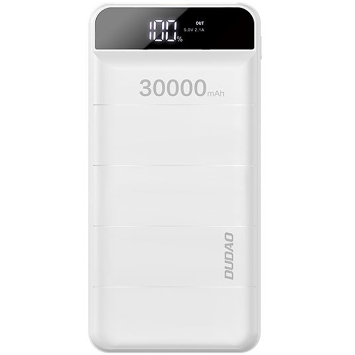 Baterie externa PowerBank 30000mAh, 3x USB, Afisaj, Lanterna LED, 2.1A, White