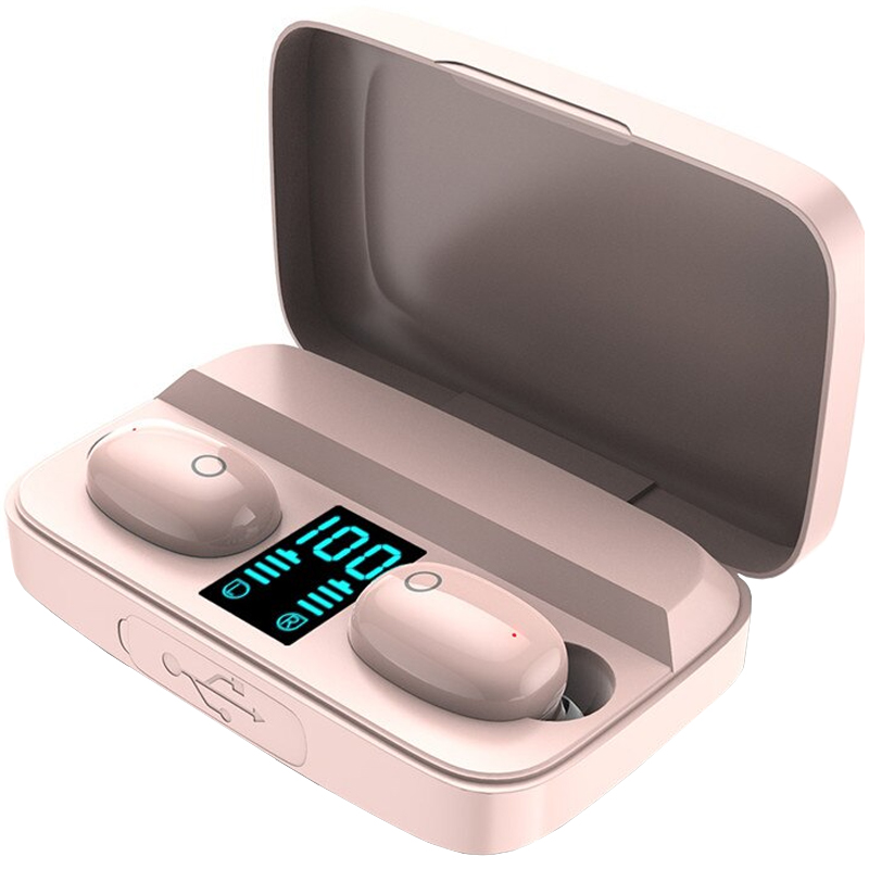 Casti wireless Earbuds A10s Pink, Bluetooth 5.0, X-Bass, Powerbank 1800mAh, Afisaj, Touch, HiFi TWS 1800mAh imagine noua 2022