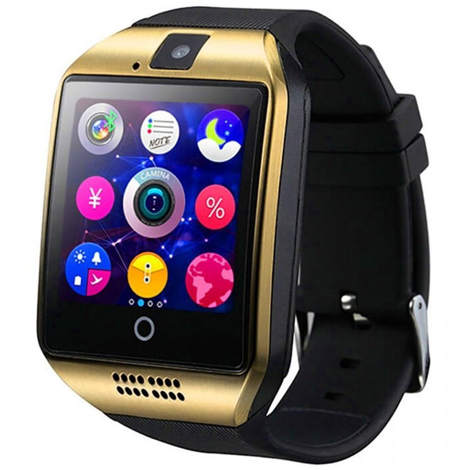 Ceas smartwatch Q18, suport SIM, 1.54-inch, Bluetooth, Camera foto, Metalic, Gold evogsm.ro imagine noua tecomm.ro