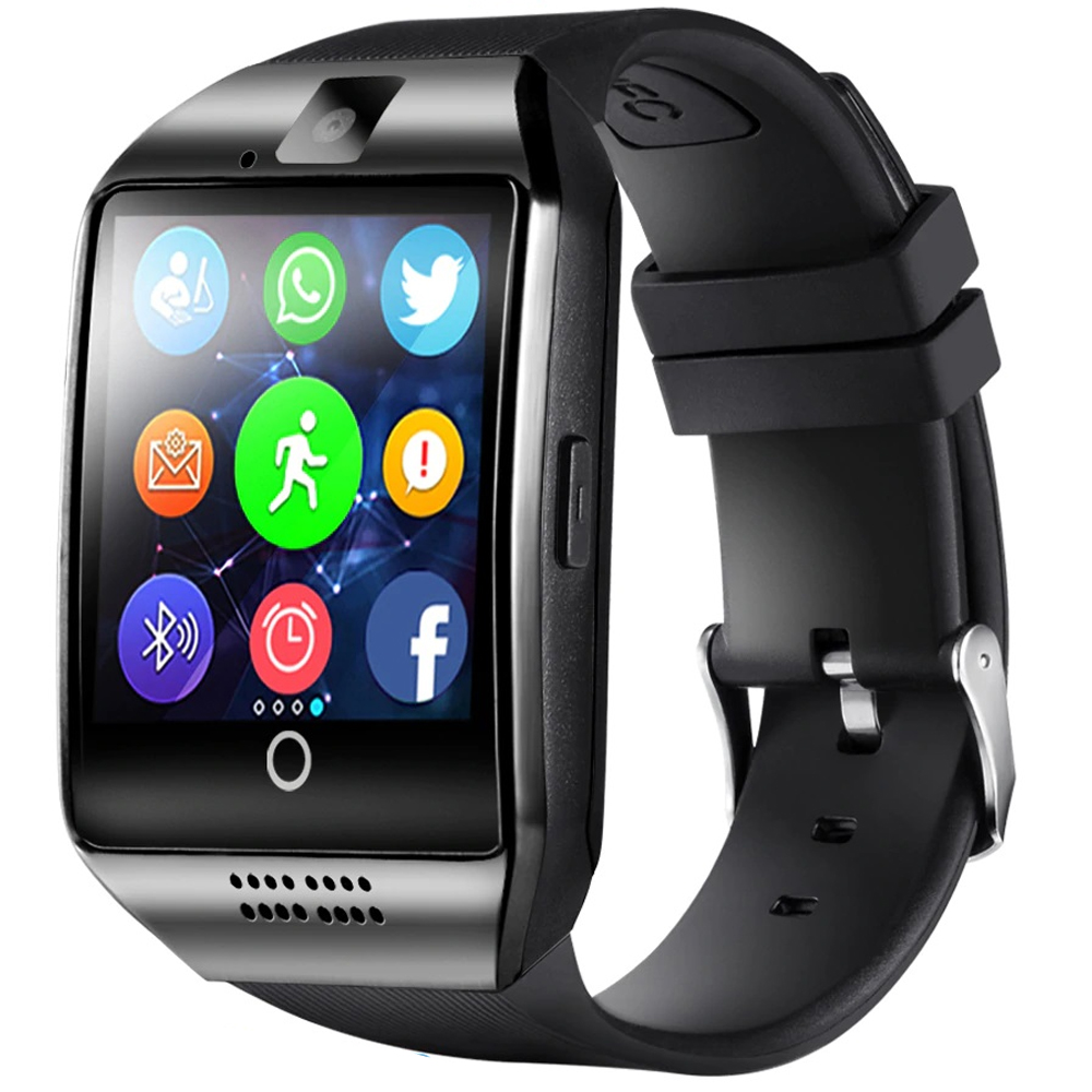 Ceas smartwatch Q18, suport SIM, 1.54-inch, Bluetooth, Camera foto, Metalic, Negru evogsm.ro imagine noua tecomm.ro